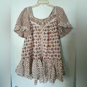 Free People Cream and Brown Boho Blouse